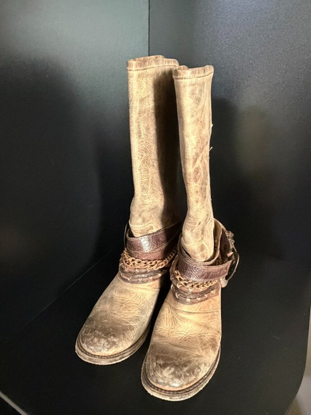 Freebird by Steven Knox Distressed Leather Tall Boots Brown Women's Size 10 - Picture 3 of 7